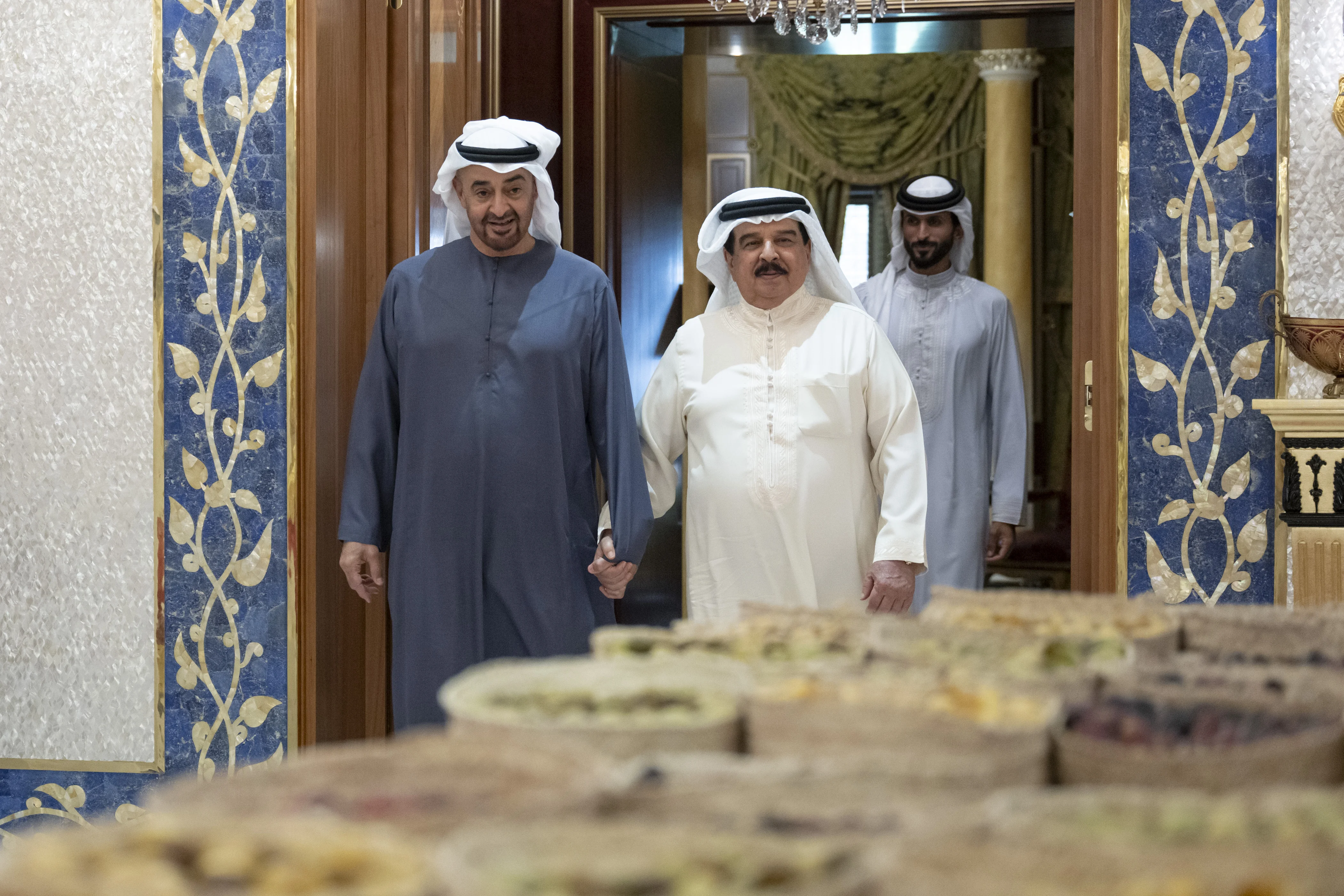 His Highness Sheikh Mohamed bin Zayed Al Nahyan, President of the United Arab Emirates visits King Hamad bin Isa Al Khalifa, King of Bahrain, July 2024