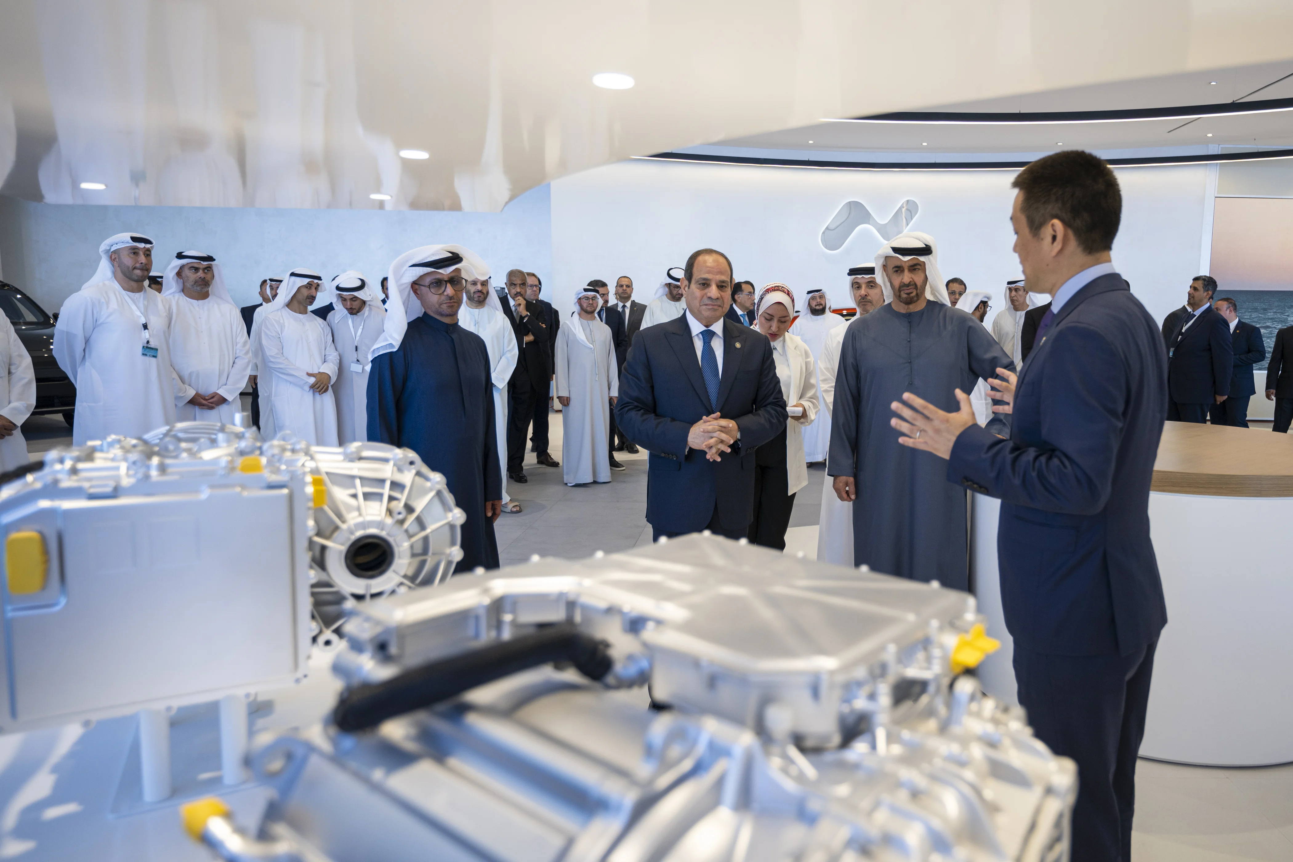 His Highness Sheikh Mohamed bin Zayed Al Nahyan, President of the United Arab Emirates and Abdel Fattah El Sisi, President of Egypt, witness the launch of NIO MENA, a partnership between NIO and CYVN Holdings, October 2024