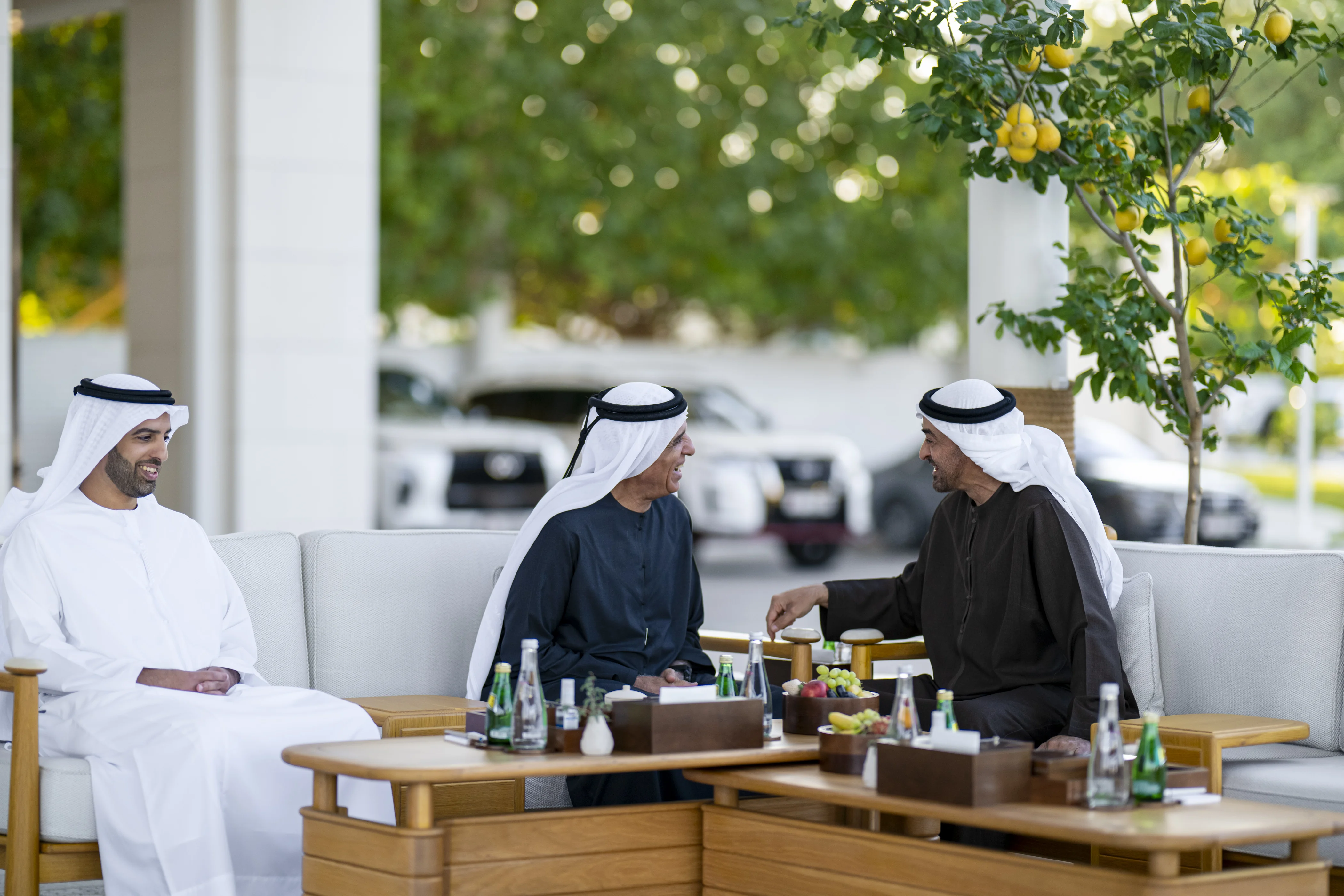 His Highness Sheikh Mohamed bin Zayed Al Nahyan, President of the United Arab Emirates, meets with His Highness Sheikh Saud bin Saqr Al Qasimi, UAE Supreme Council Member and Ruler of Ras Al Khaimah, at Al Shati Palace, January 2025