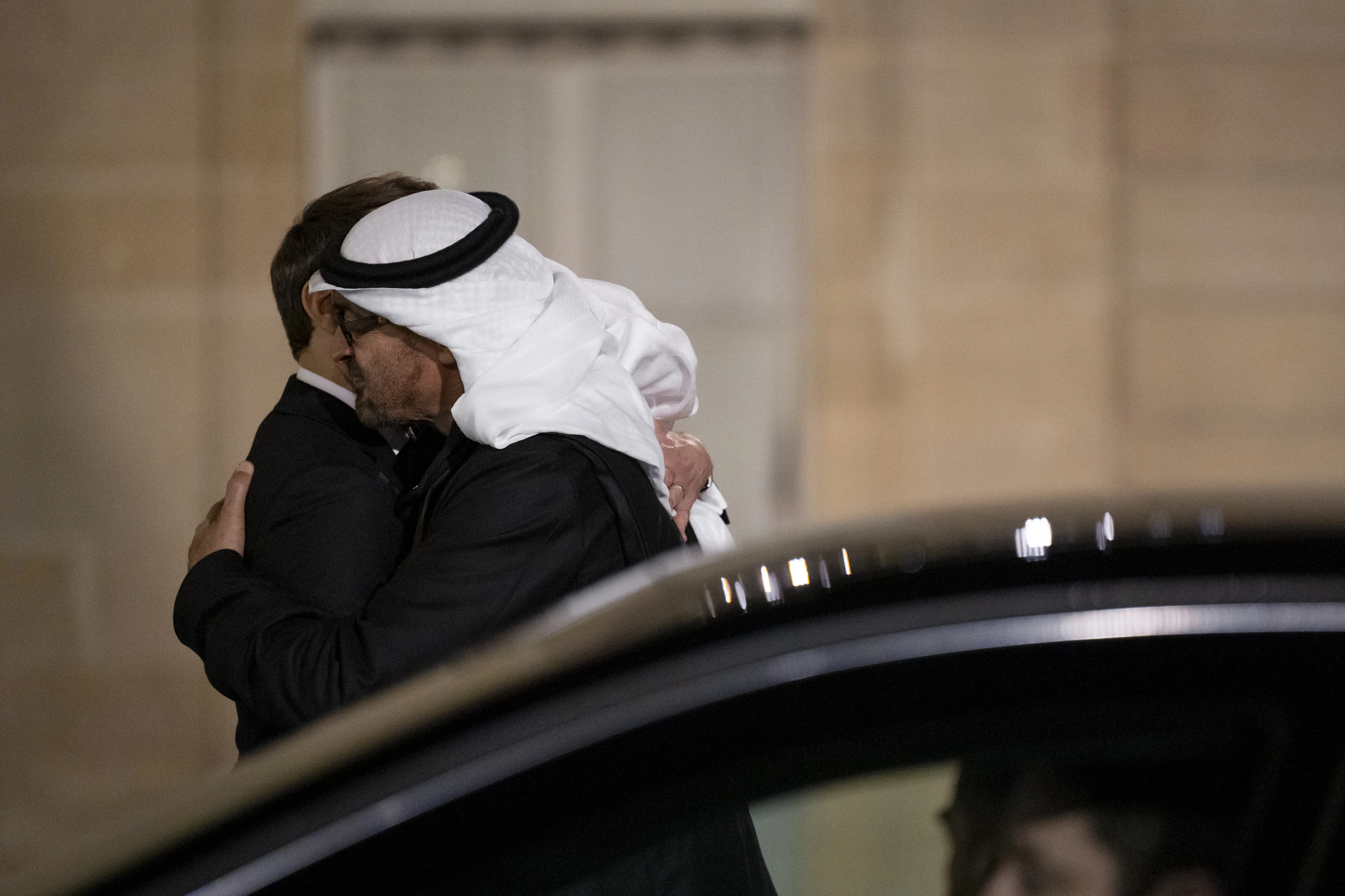 His Highness Sheikh Mohamed bin Zayed Al Nahyan, President of the United Arab Emirates is received by Emmanuel Macron, President of France, at Elysee Palace during a working visit, February 2025