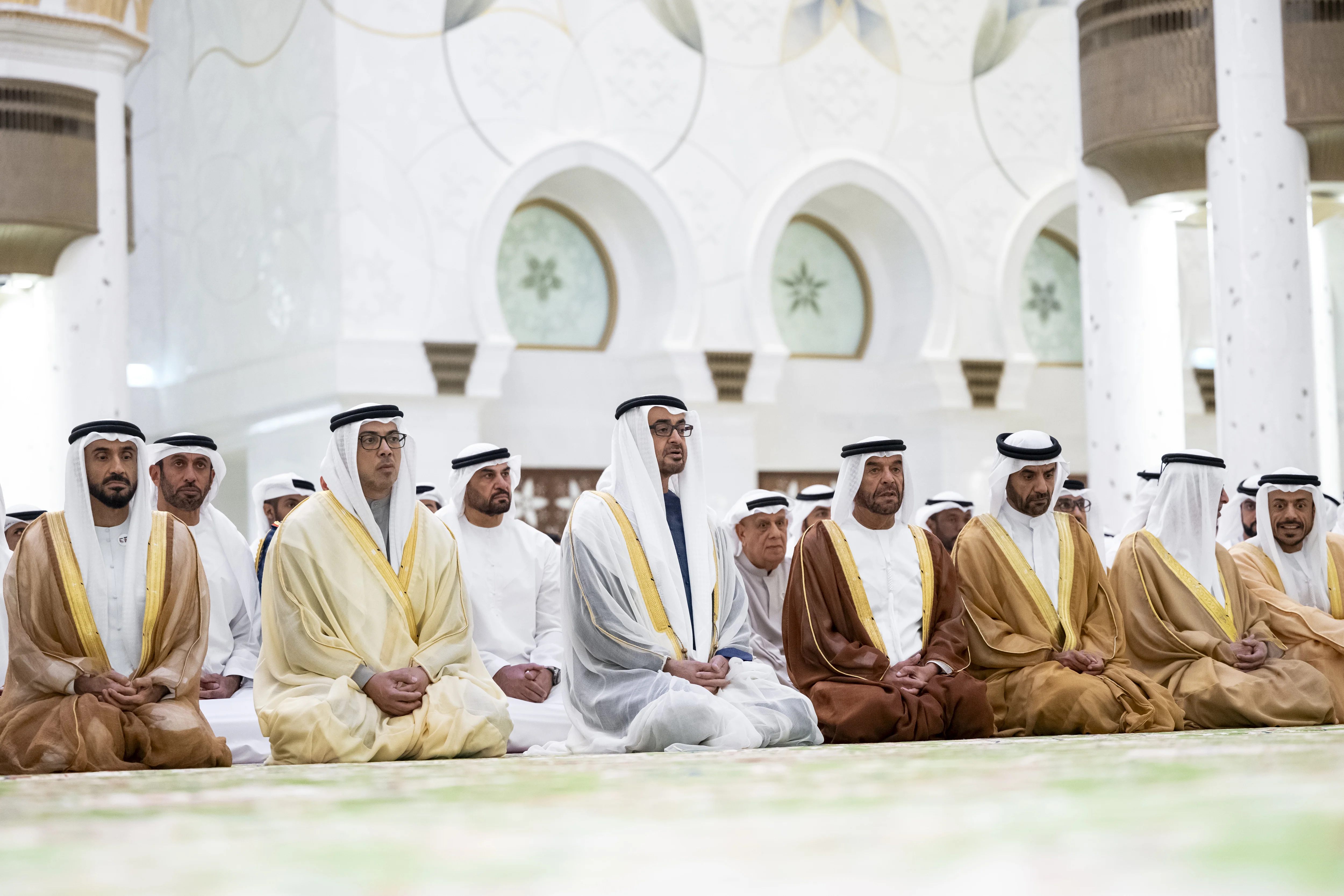 Sheikh Sultan bin Tahnoon Al Nahyan, Chairman of the Board of the Frontline Heroes Office, Sheikh Rashid bin Hamdan bin Mohamed Al Nahyan, Sheikh Ahmed bin Saif bin Mohamed Al Nahyan, Sheikh Suroor bin Mohamed Al Nahyan, His Highness Sheikh Mohamed bin Zayed Al Nahyan, President of the United Arab Emirates, June 2025