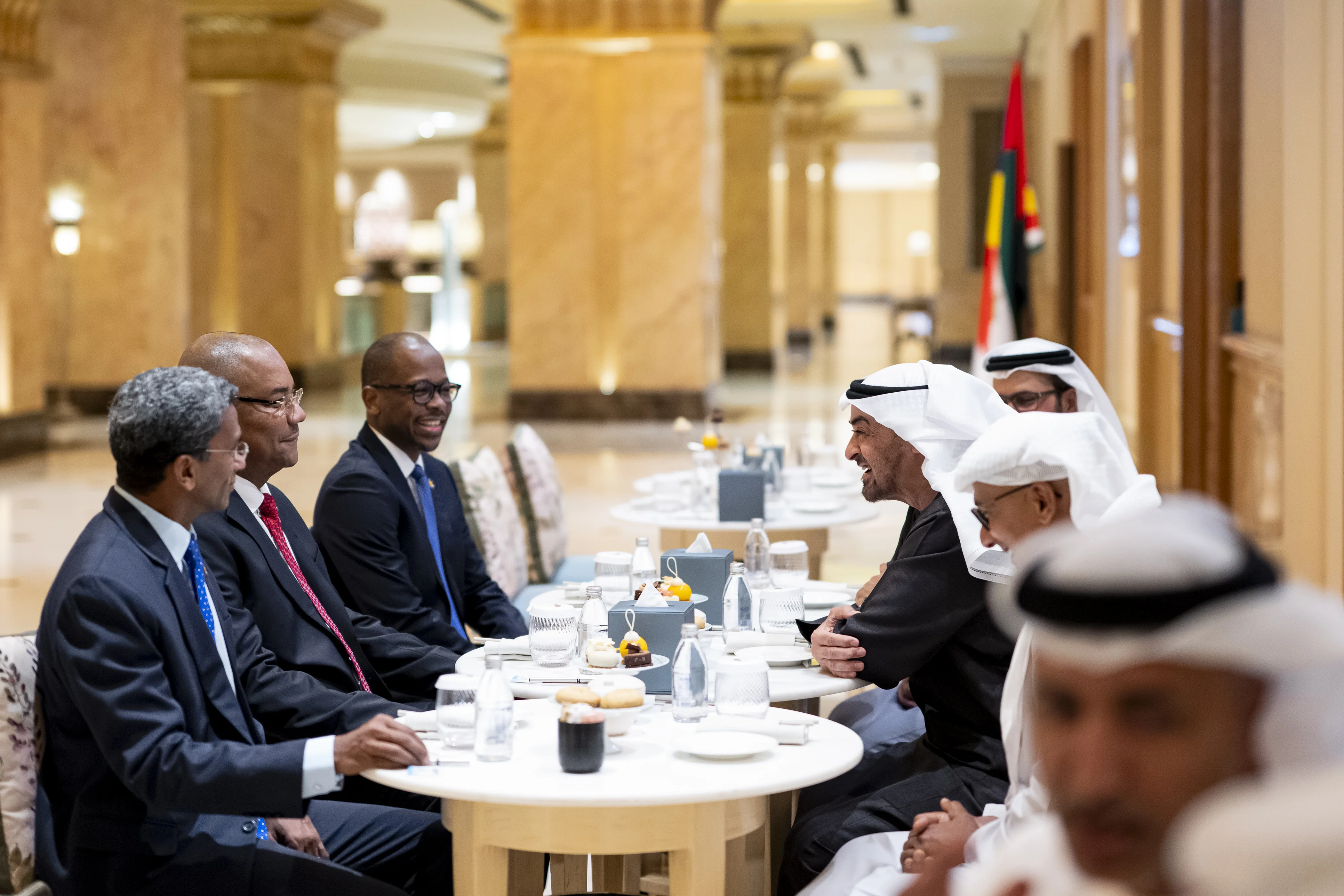 His Highness Sheikh Mohamed bin Zayed Al Nahyan, President of the United Arab Emirates, meets with Dr Patrick Herminie, President of Seychelles, at Emirates Palace Mandarin Oriental, December 2025