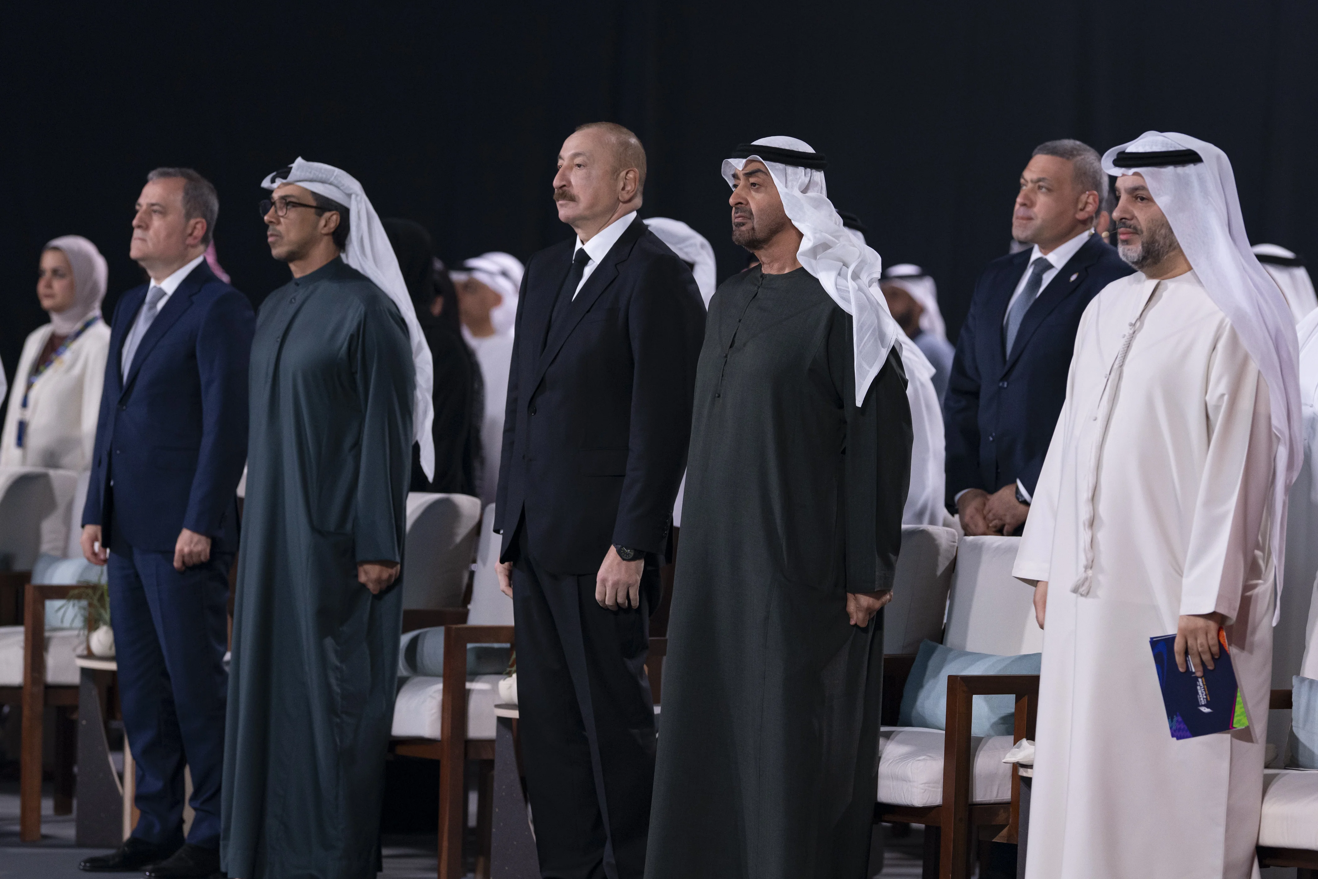 Faisal Abdulaziz Al Bannai, Advisor to the UAE President for Strategic Research and Advanced Technology Affairs, His Highness Sheikh Mohamed bin Zayed Al Nahyan, President of the United Arab Emirates, Ilham Aliyev, President of Azerbaija and His Highness Sheikh Mansour bin Zayed Al Nahyan, December 2025