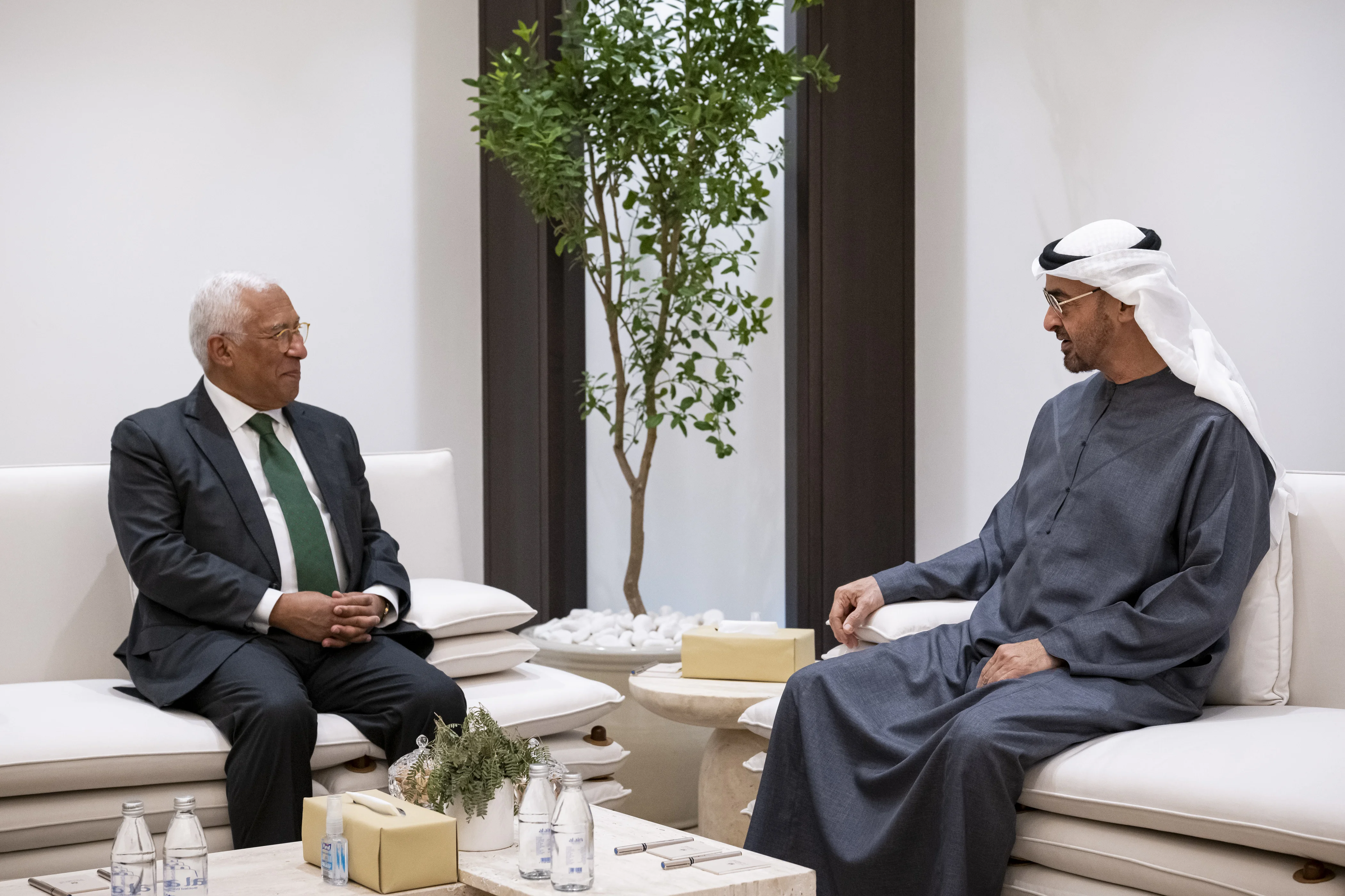 UNITED ARAB EMIRATES: His Highness Sheikh Mohamed bin Zayed Al Nahyan, President of the United Arab Emirates, meets with Antonio Costa, President of the European Council