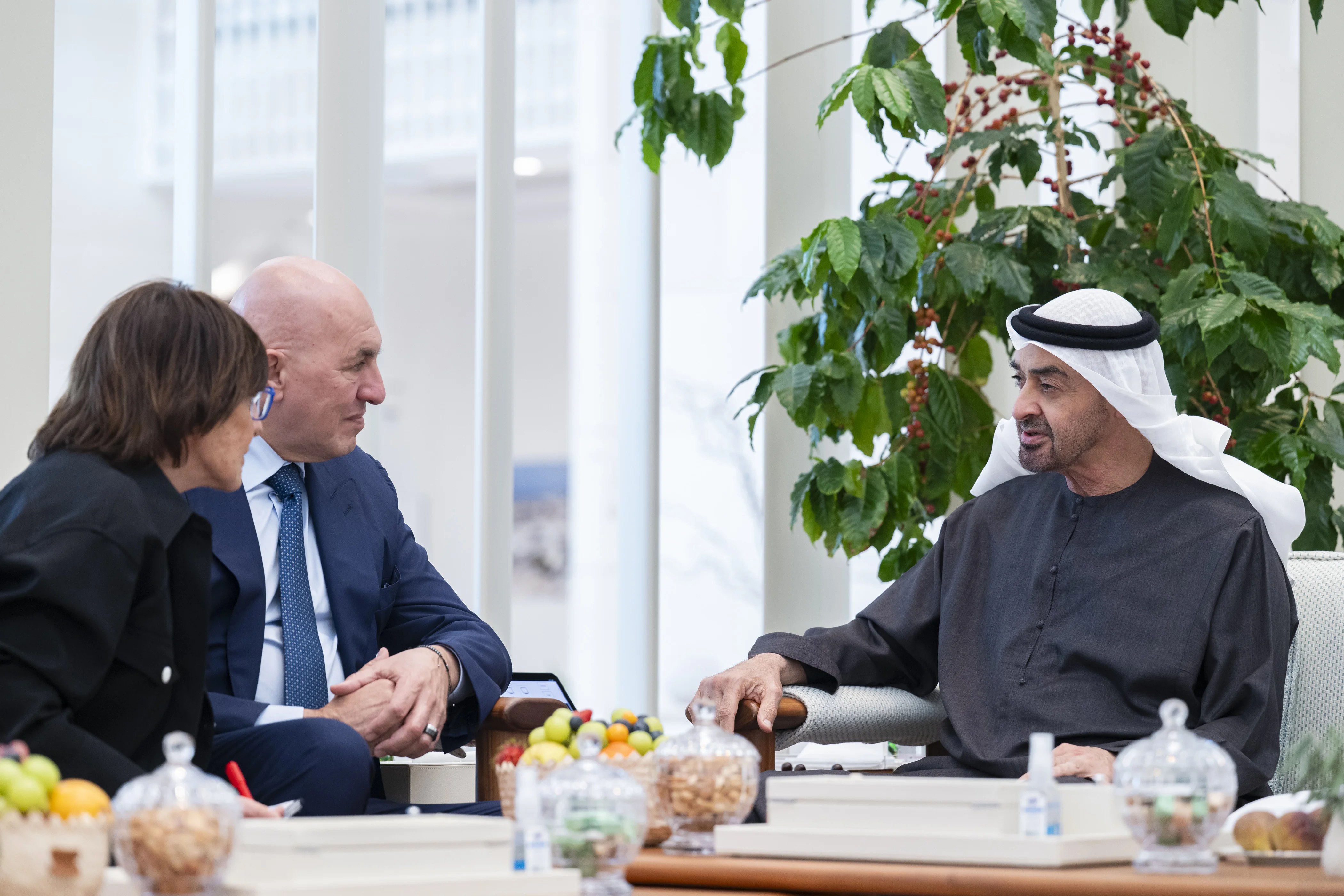 UNITED ARAB EMIRATES: His Highness Sheikh Mohamed bin Zayed Al Nahyan, President of the United Arab Emirates meets with Guido Crosetto, Minister of Defence of Italy