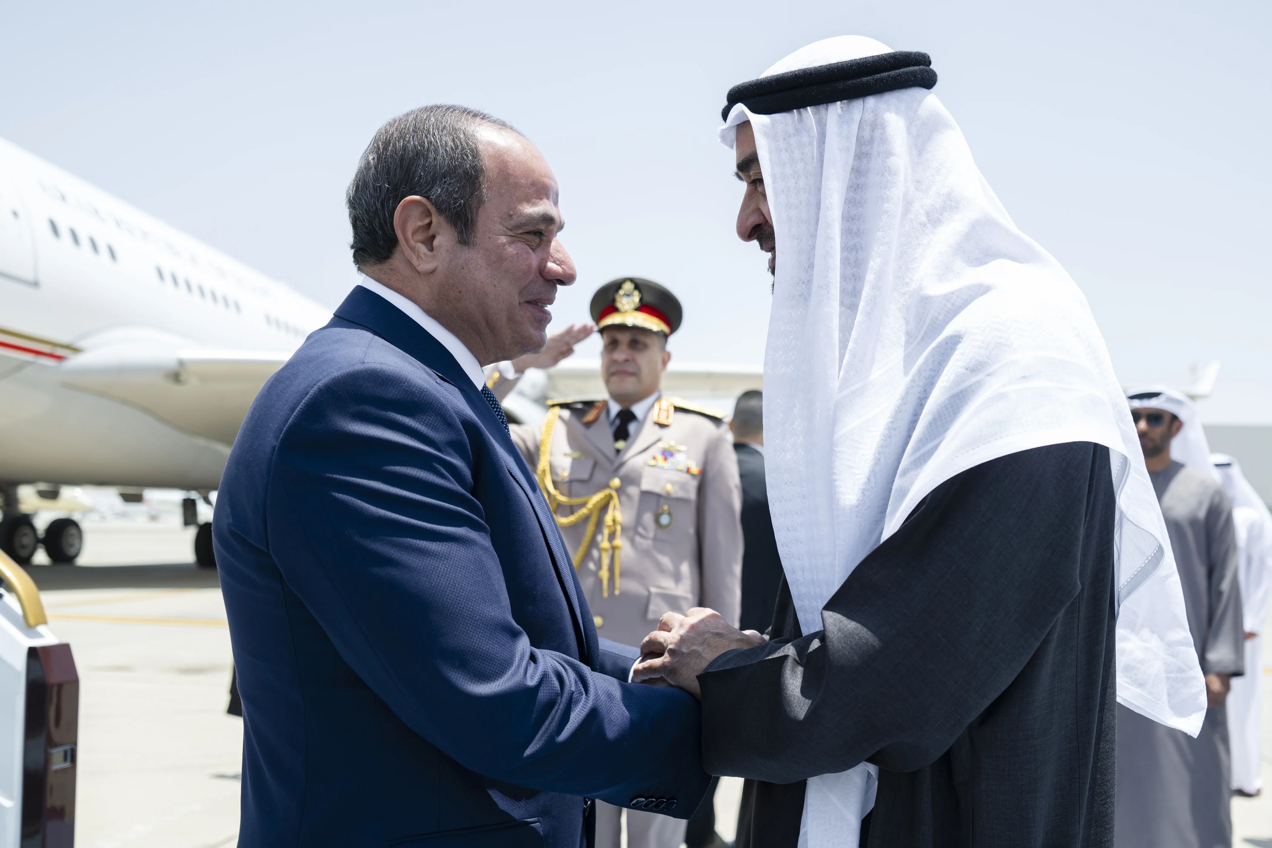 His Highness Sheikh Mohamed bin Zayed Al Nahyan, President of the United Arab Emirates, receives Abdel Fattah El Sisi, President of Egypt, at the airport, May 2026